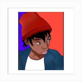 A cartoon girl portrait with big lips Art Print