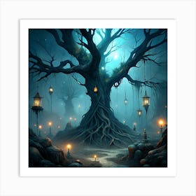 Ancient Tree With Lanterns 6 Art Print