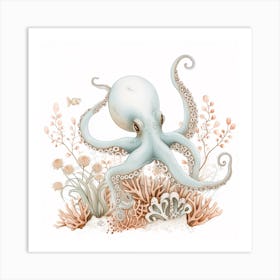 Storybook Style Octopus With Plants 2 Art Print