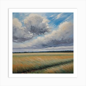 Beautiful Shot Of A Whet Field With A Cloudy Sky 0 Art Print