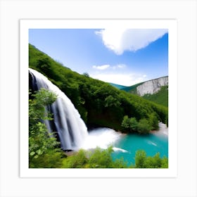 Waterfall and Mountains Art Print