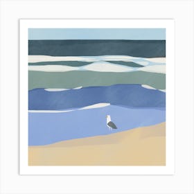 Seagull And Waves Square Art Print