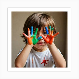 A Kid Hiding His Face With Both Hand And Both Hands Are Color Paint 588377010 Fotor 20240703113034 Art Print