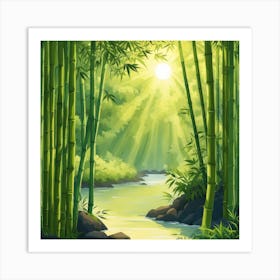 A Stream In A Bamboo Forest At Sun Rise Square Composition 125 Art Print