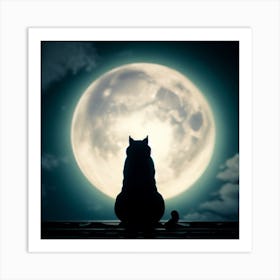 Cat Watching The Moon Art Print