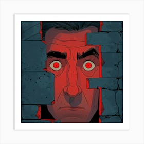 Man Peeking Through A Brick Wall Art Print