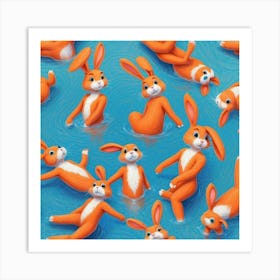 Rabbits In The Water 14 Art Print