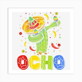 Kids 8th Birthday Shirt Boy 8 Years Ocho Anos Dabbing Cactus Art Print