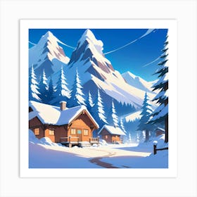 Winter Cabins In The Mountains 1 Art Print