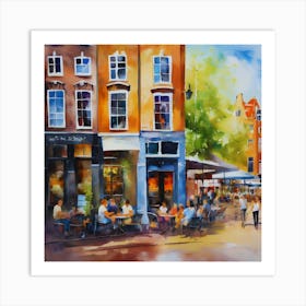 Amsterdam Cafe.Amsterdam city.summer. Cafes. Passersby, sidewalks. Oil colors. 1 Art Print