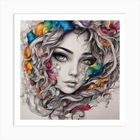 Girl With Colorful Hair Art Print