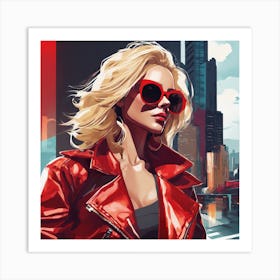 Futuristic Woman In Red Jacket Art Print