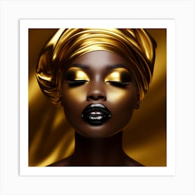 Black Woman With Gold Makeup 1 Art Print