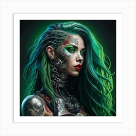 Green Haired cyborg Girl Art Print