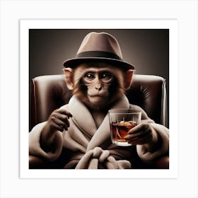 Monkey With A Glass Of Whiskey 1 Art Print