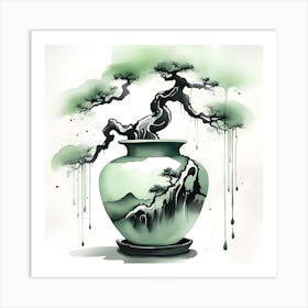 Bonsai Tree Monochromatic Watercolor 1 Art Print