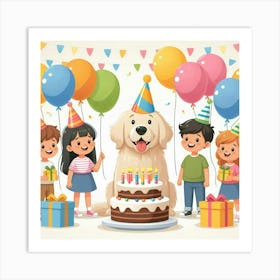 Birthday Party With Children And Dog Art Print