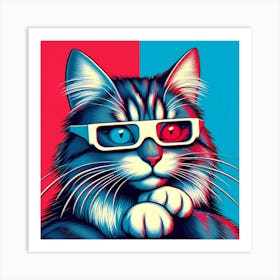 Cat In 3d Glasses 1 Art Print