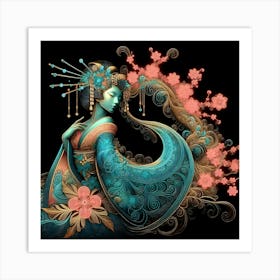 Japan Traditional Geisha Illustration By Ad 13 Art Print