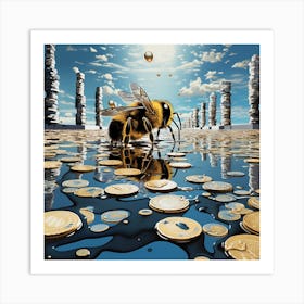 Bee On Coins Art Print