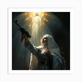 Nun with a gun Art Print
