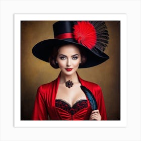 Victorian Woman In Red Hat 14 Art Print