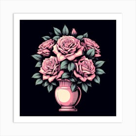 Pink Roses In A Vase 6 Art Print