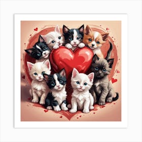 Cute Valentine Kittens Art Print