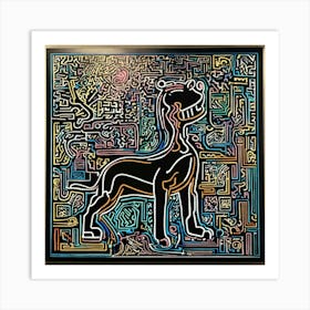 Line Art Panther By Keith Haring In Abstract Space (2) Art Print