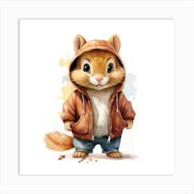 Watercolour Cartoon Chipmunk In A Hoodie 3 Art Print