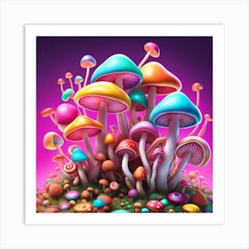 Colorful Mushrooms 1 Art Print