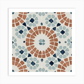 Moroccan Tile, Oriental Art, North African Ethnic Decor in Blue and Orange 4 Art Print