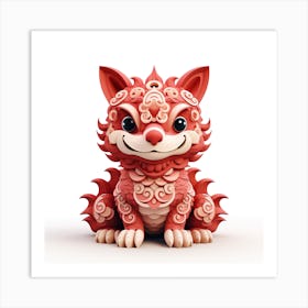 Red dragon in origami Art Print