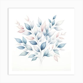 Watercolor Leaves On A White Background 1 Art Print