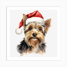 Yorkshire Terrier Santa Hat 1 Art Print