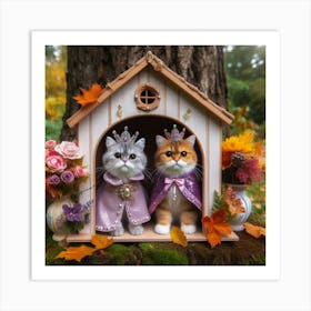 Two Cats In A Cat House Art Print