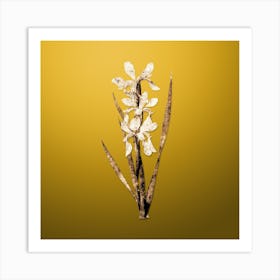 Gold Botanical Yellow Banded Iris on Mango Yellow Art Print