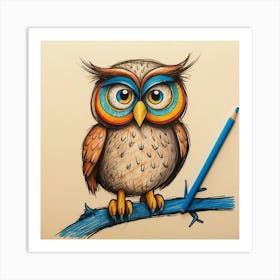 Owl On A Branch 4 Art Print