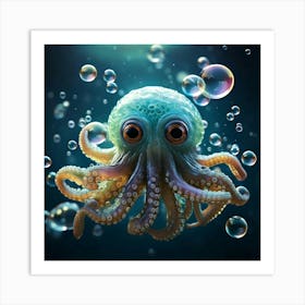 Firefly Adorable Cthulhu Floating Among Shimmering Soap Bubbles 16464 Art Print