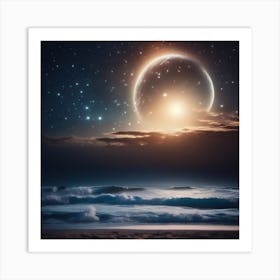 Moon Over The Ocean Art Print