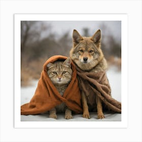 Coyote And Cat Art Print