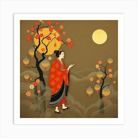 Chinese Woman With Lanterns Art Print