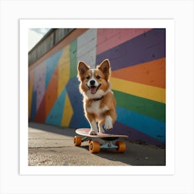 Corgi On Skateboard Art Print