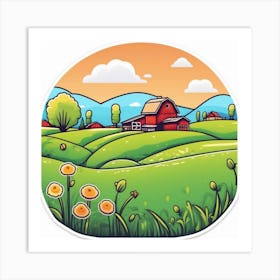 Cartoon Farm In The Countryside Art Print