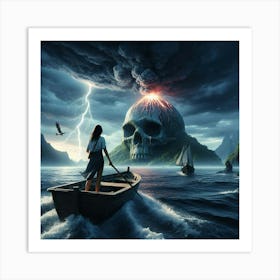 Girl In A Boat On The Ocean Art Print