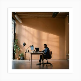 A Photo Of A Person Sitting At A Desk With A Compu (1) Art Print