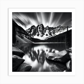 Black And White Mountain Lake 12 Art Print