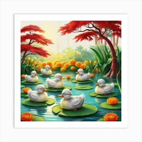 Ducks In The Pond 28 Art Print