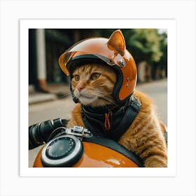 Orange Cat On Motorcycle Art Print