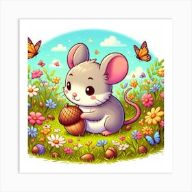 Cute Mouse With Acorn Art Print